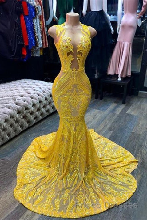 Mermaid Halter Floor-length Sleeveless Open Back Sequined Appliques Lace Formal Prom Dresses Secondary image