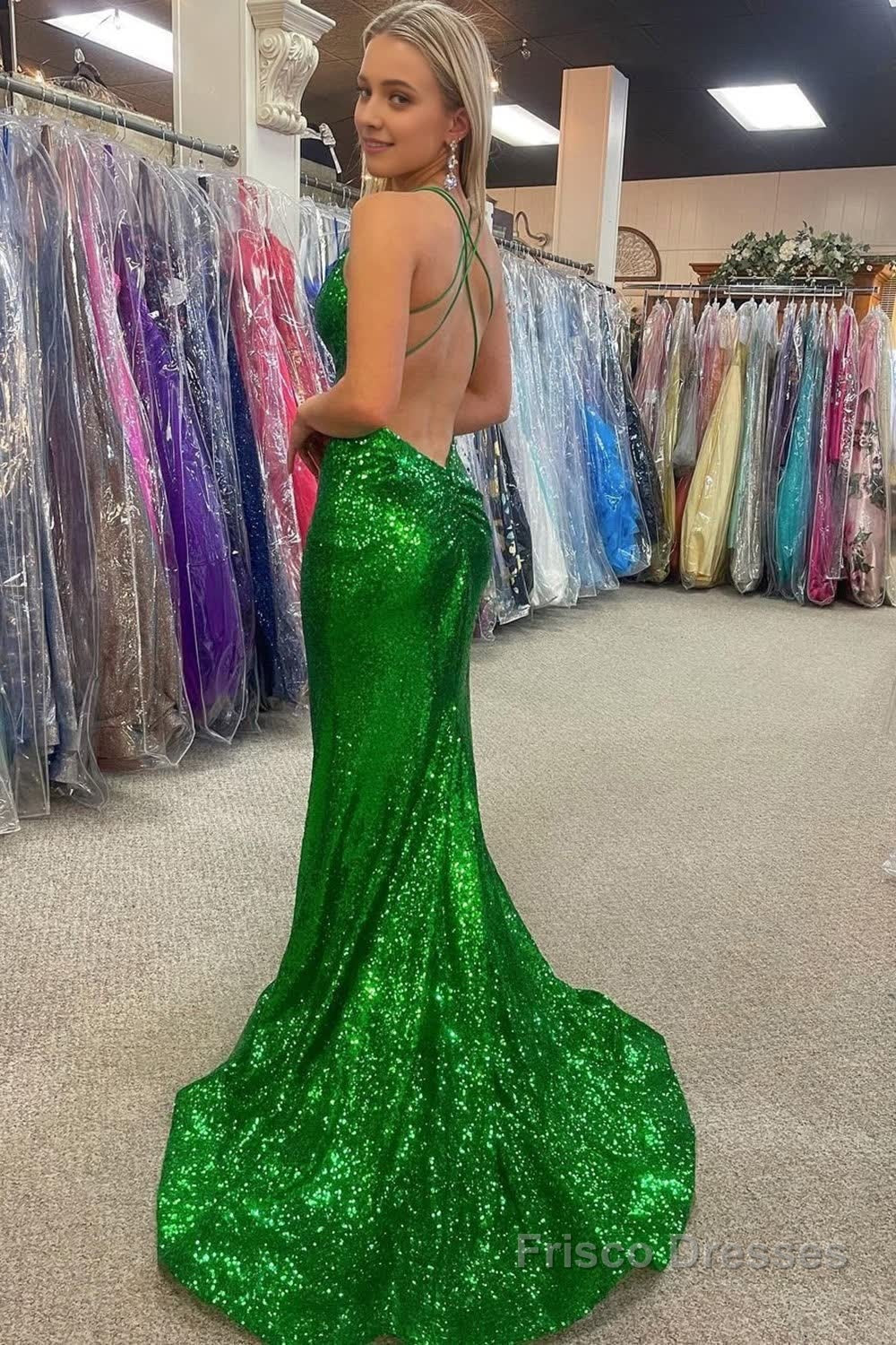 Mermaid Halter Green Sequins Long Prom Dress with Backless Secondary image