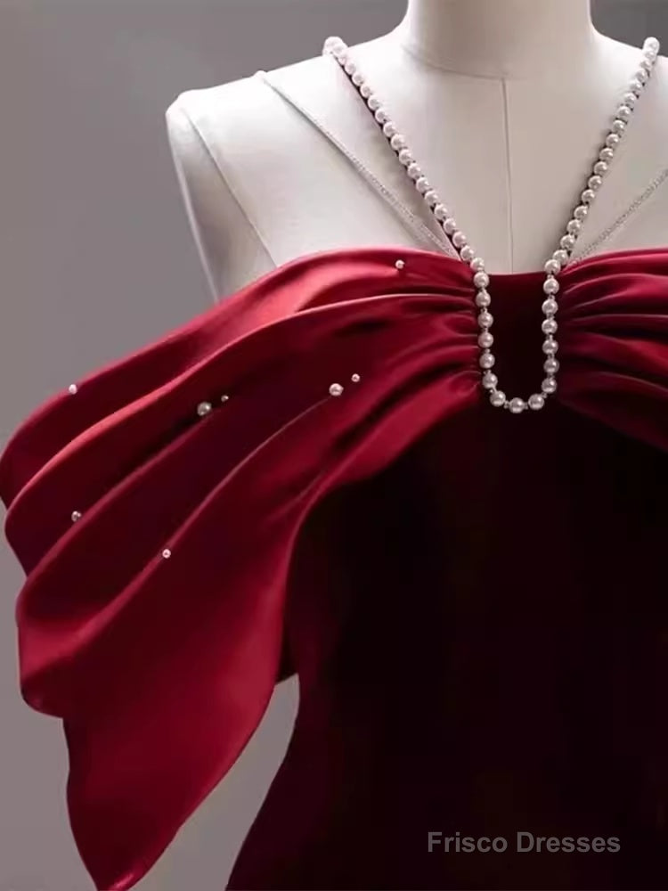Mermaid Halter Red Velvet Party Dress Long Prom Dress