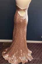 Mermaid Halter Rose Gold Formal Prom Dress
