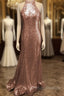 Mermaid Halter Rose Gold Formal Prom Dress
