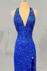 Mermaid Halter Sequin Split Dresses