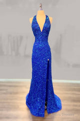 Mermaid Halter Sequin Split Dresses