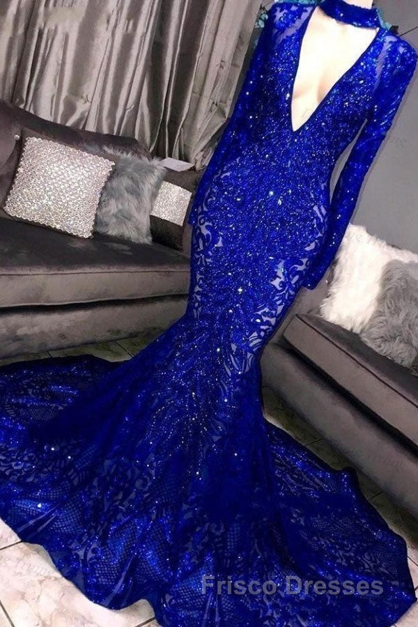 Mermaid High Neck Long Sleeves Formal Prom Dress
