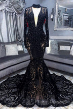 Mermaid High Neck Long Sleeves Formal Prom Dress