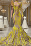 Mermaid High Neck One Shoulder Sequined Floor-length Long Sleeve Lace Formal Prom Dresses