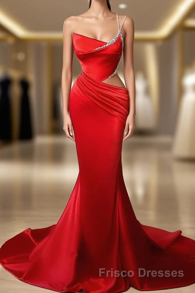 Copy of Black And Red Mermaid Straps Long Evening Dresses, Long Formal Prom Dresses With Leg Slit Main image