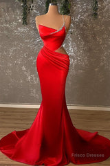 Mermaid High Split Asymmetrical Spaghetti strap Floor-length Prom Dress