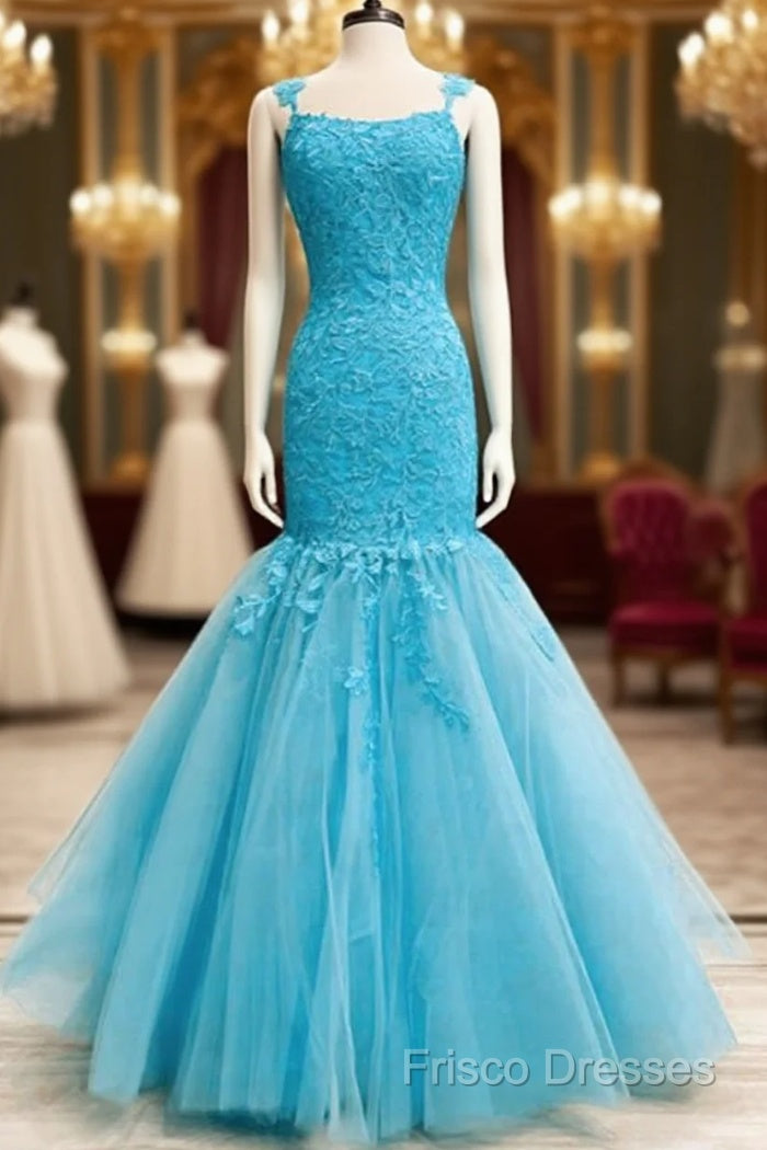 Mermaid Ice Blue Formal Prom Dress Lace Embroidery Main image