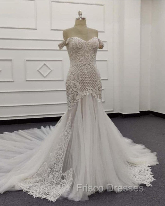 Mermaid Ivory Lace Embroidery Tulle Wedding Dress Secondary image