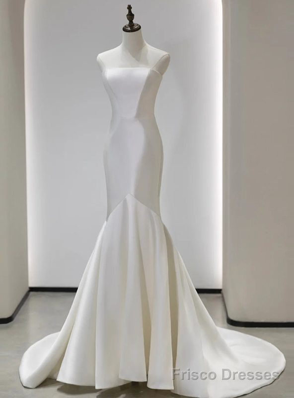 Mermaid Ivory White Satin Strapless Wedding Dress Main image