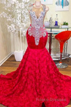 Mermaid Jewel Lace Sequined Applique Sleeveless Floor-length Formal Prom Dresses