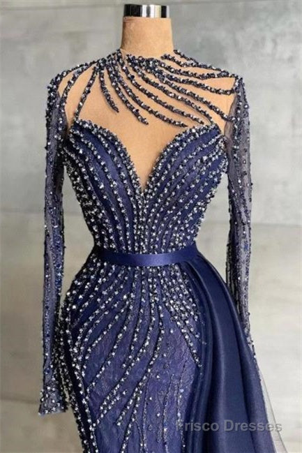 Mermaid Jewel With Side Train Floor-length Long Sleeve Beading Sequined Lace With Side Train Prom Dress Secondary image