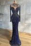 Mermaid Jewel With Side Train Floor-length Long Sleeve Beading Sequined Lace With Side Train Prom Dress
