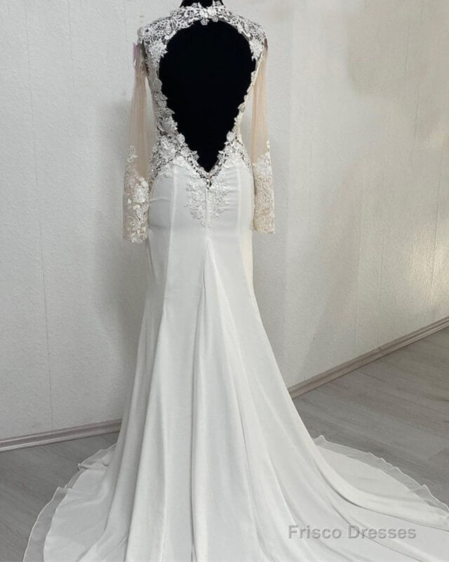 Mermaid Lace Embroidery Sheer Sleeve Open Back Wedding Dress Secondary image