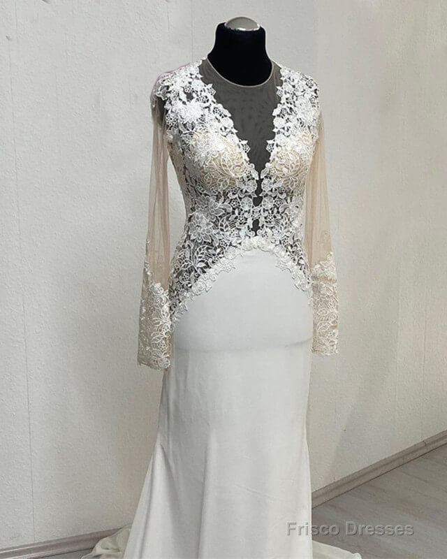 Mermaid Lace Embroidery Sheer Sleeve Open Back Wedding Dress Main image