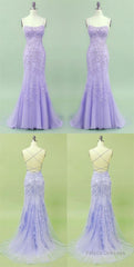 Mermaid Lavender Long Prom Dress With Lace Up Back