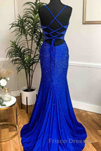 Mermaid Long Red Formal Prom Dress with Rhinestones,Royal Blue Bodycon Dress