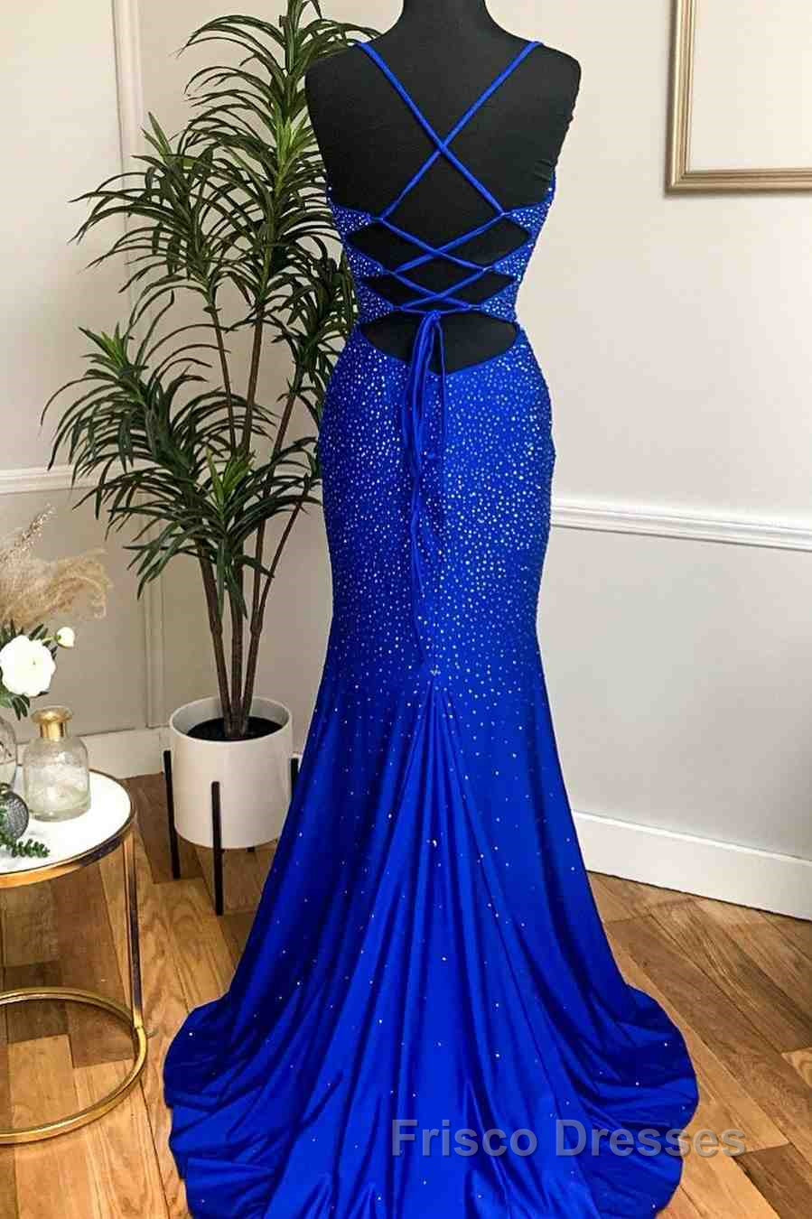 Mermaid Long Red Formal Prom Dress with Rhinestones,Royal Blue Bodycon Dress
