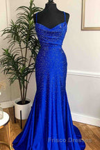 Mermaid Long Red Formal Prom Dress with Rhinestones,Royal Blue Bodycon Dress