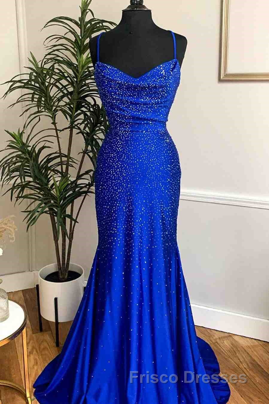 Mermaid Long Red Formal Prom Dress with Rhinestones,Royal Blue Bodycon Dress