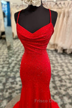 Mermaid Long Red Formal Prom Dress with Rhinestones,Royal Blue Bodycon Dress
