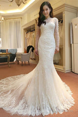 Mermaid Long Sleeves Court Train Wedding Dresses With Beading