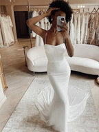 Mermaid Modest Spaghetti Straps Sparkly Long Beach Prom Dresses