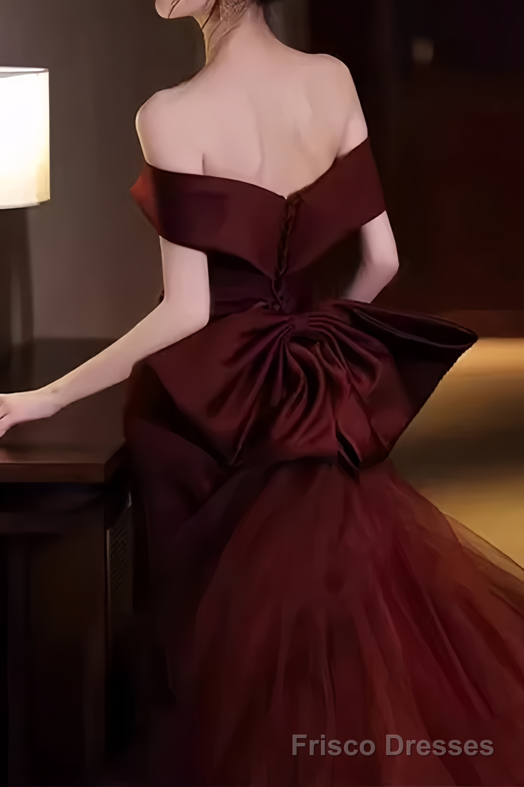 Mermaid Off Shoulder Evening Dress with Bow Burgundy Prom Dress Secondary image