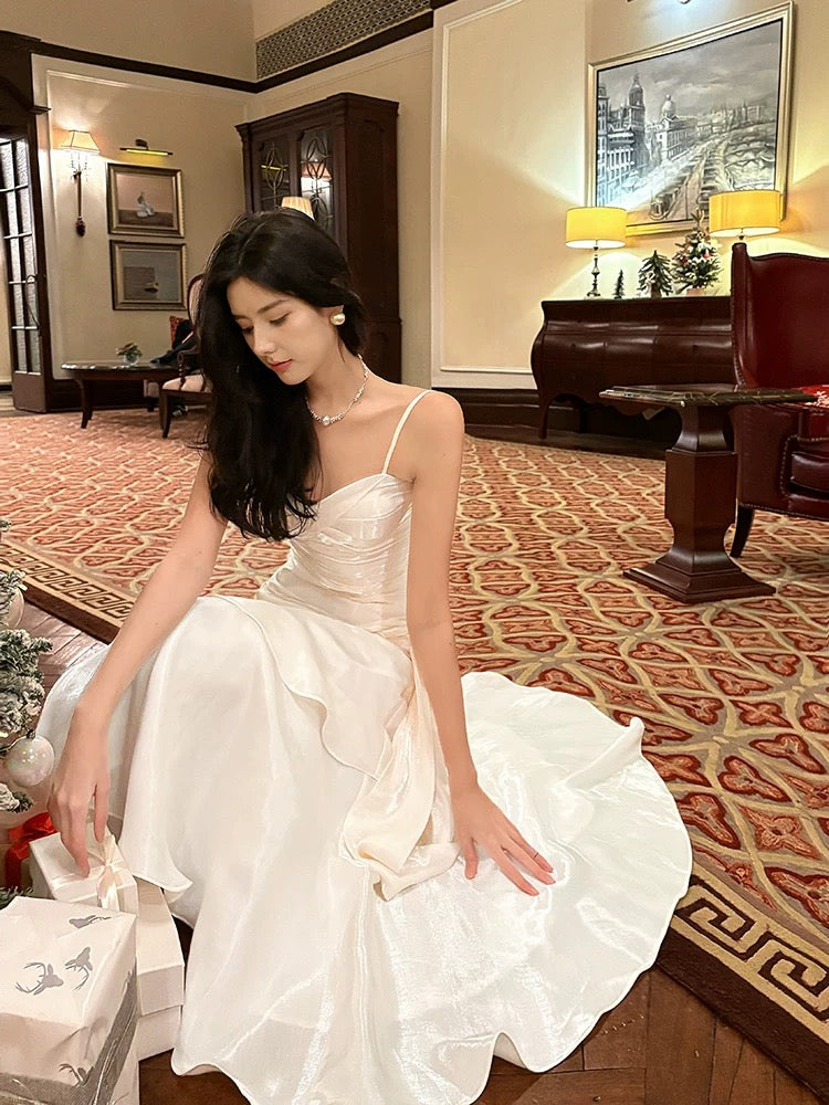 Mermaid Off Shoulder Tea Length Satin White Party Dress
