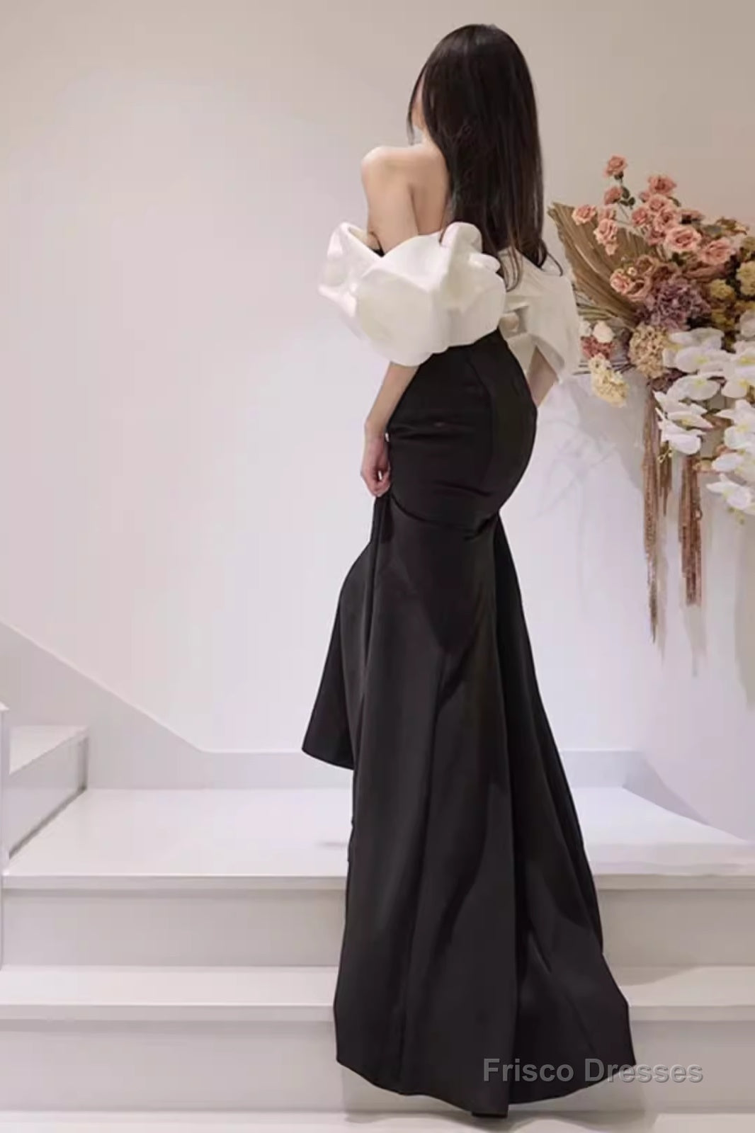 Mermaid Off The Shoulder Black Satin Long Prom Dresses