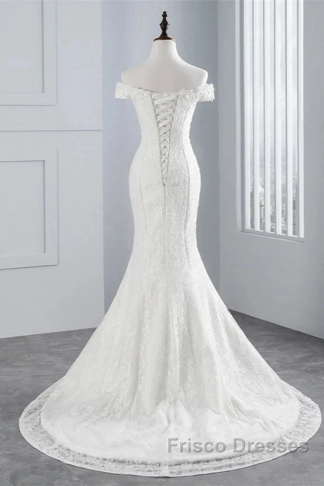 Mermaid Off-The-Shoulder Bride Gown Long Wedding Gown With Lace Secondary image