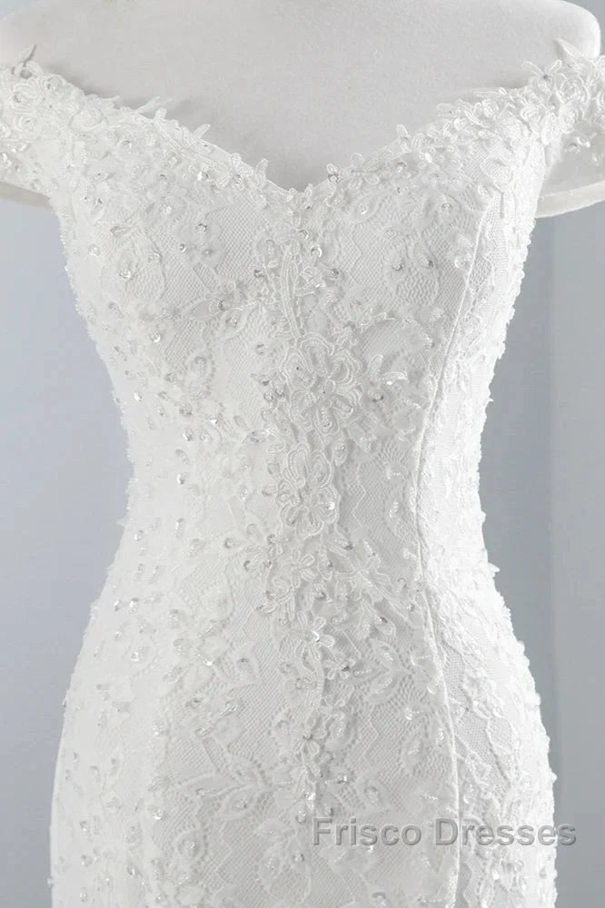 Mermaid Off-The-Shoulder Bride Gown Long Wedding Gown With Lace