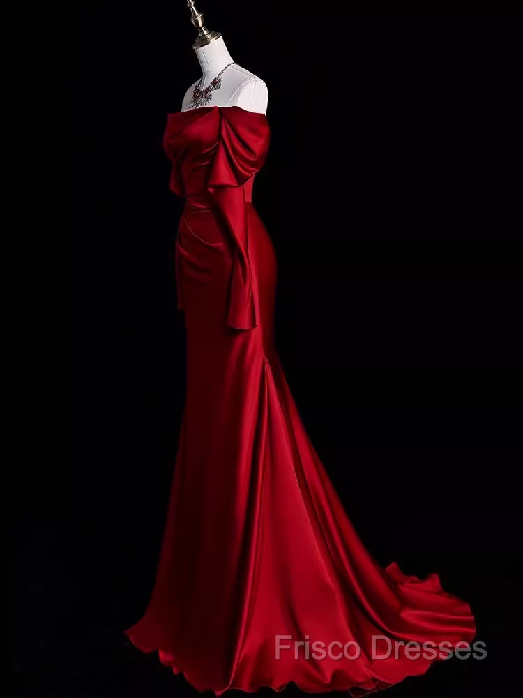 Mermaid Off The Shoulder Burgundy Long Satin Formal Prom Dress Secondary image