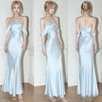 Mermaid Off The Shoulder Floor-Length Sleeveless Light Sky Blue Prom Dresses
