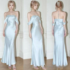 Mermaid Off The Shoulder Floor-Length Sleeveless Light Sky Blue Prom Dresses