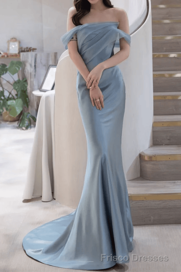Mermaid Off The Shoulder Light Sky Blue Party Dresses Long Prom Dresses Main image