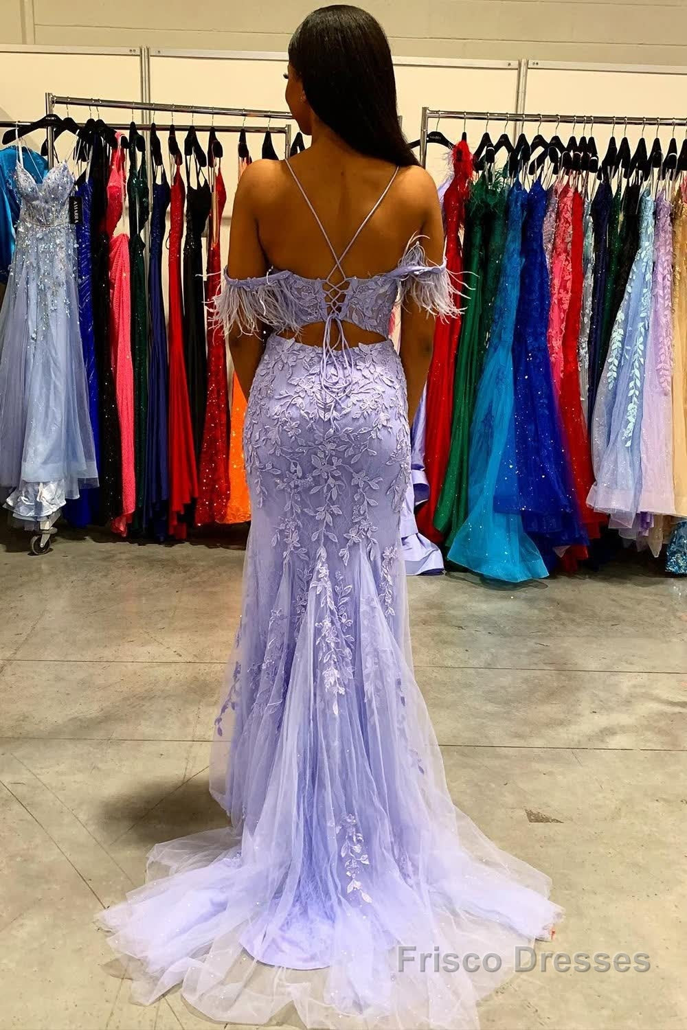 Mermaid Off the Shoulder Lilac Long Prom Dress with Feathers Secondary image