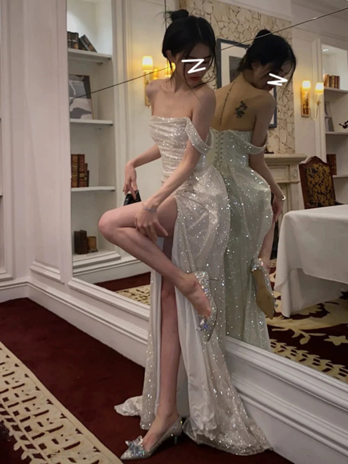 Mermaid Off The Shoulder Sequin Floor Length Prom Dress With Slit 21St Birthday Outfit Secondary image