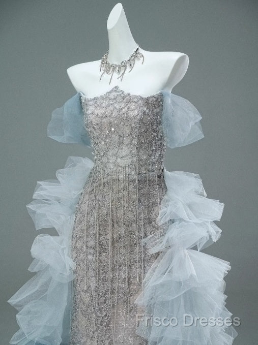 Mermaid Off-The-Shoulder Tulle Sequin Long Ball Gown, Elegant Rhinestone Formal Gown