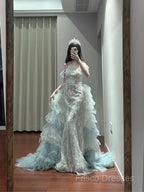 Mermaid Off-The-Shoulder Tulle Sequin Long Ball Gown, Elegant Rhinestone Formal Gown