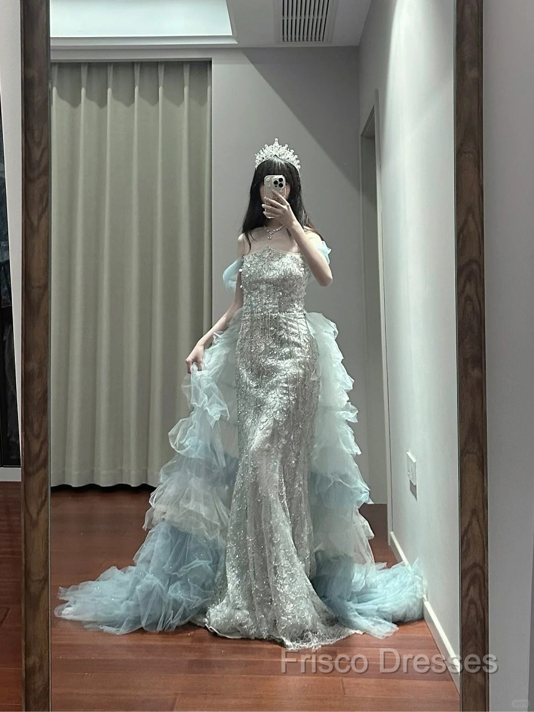 Mermaid Off-The-Shoulder Tulle Sequin Long Ball Gown, Elegant Rhinestone Formal Gown
