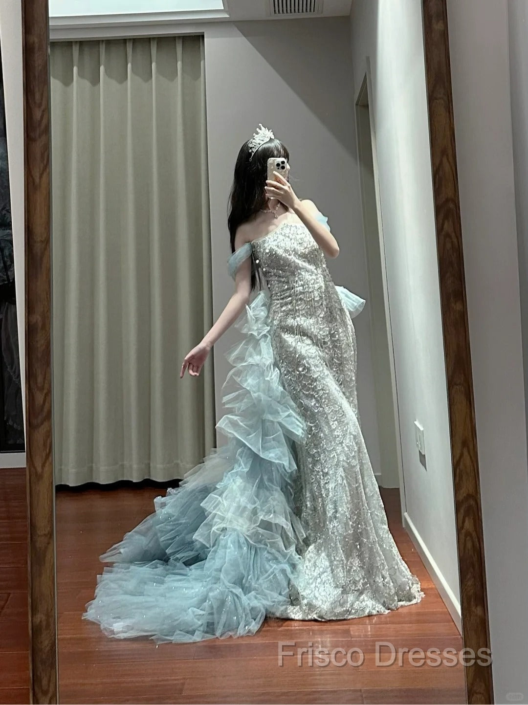 Mermaid Off-The-Shoulder Tulle Sequin Long Ball Gown, Elegant Rhinestone Formal Gown