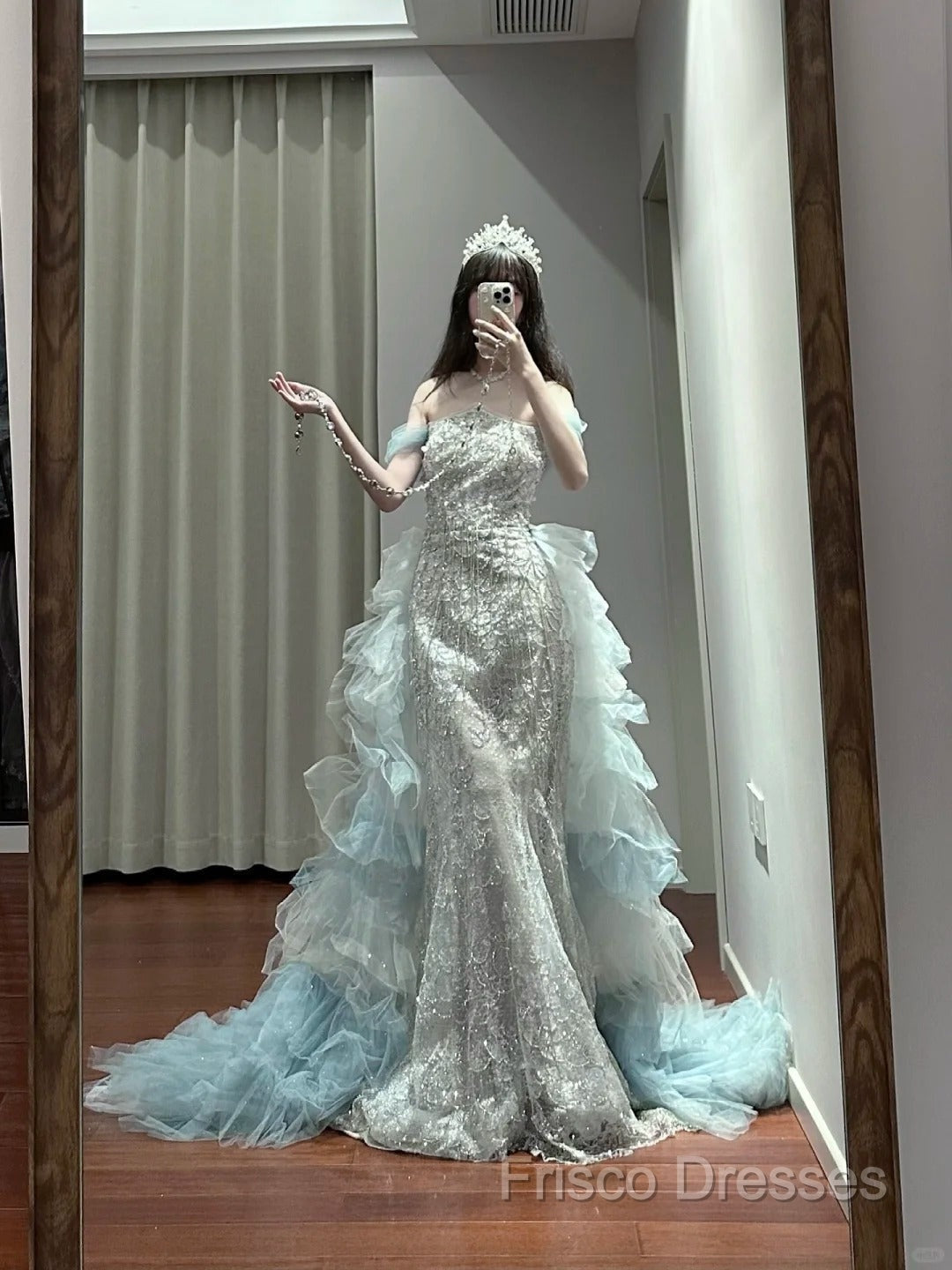 Mermaid Off-The-Shoulder Tulle Sequin Long Ball Gown, Elegant Rhinestone Formal Gown