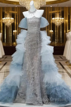 Mermaid Off-The-Shoulder Tulle Sequin Long Ball Gown, Elegant Rhinestone Formal Gown