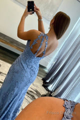 Mermaid One Shoulder Lace Long Prom Dress with Slit