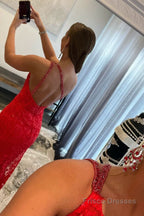 Mermaid One Shoulder Lace Prom Dress with Silt