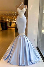 Mermaid One Shoulder Satin Beaded Long Formal Prom Dress Sequin Appliqu Evening Dress