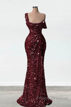 Mermaid One Shoulder Slit Sequin Formal Prom Dress