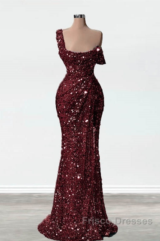 Mermaid One Shoulder Slit Sequin Formal Prom Dress